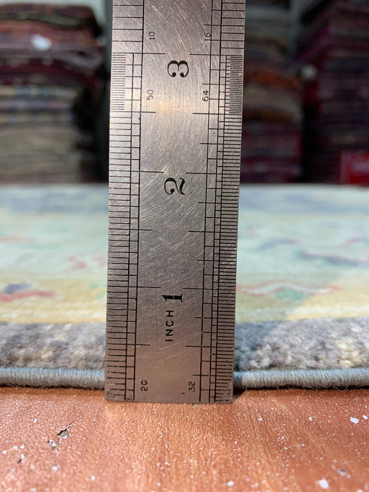 7'x10' Hand-Knotted Chobi Wool Rug – Slate Blue Field with Ivory Border & Pastel Floral Motifs