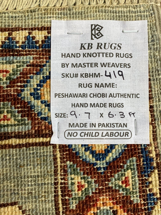 6'3" x 9'7" Hand-Knotted Kazak Wool Rug – Aqua Blue with Multicolor Tribal Motifs