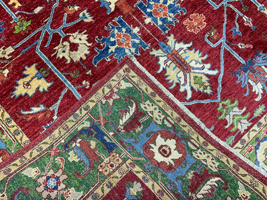 7'x10' Hand-Knotted Kazak Wool Rug – Red & Green Tribal Design