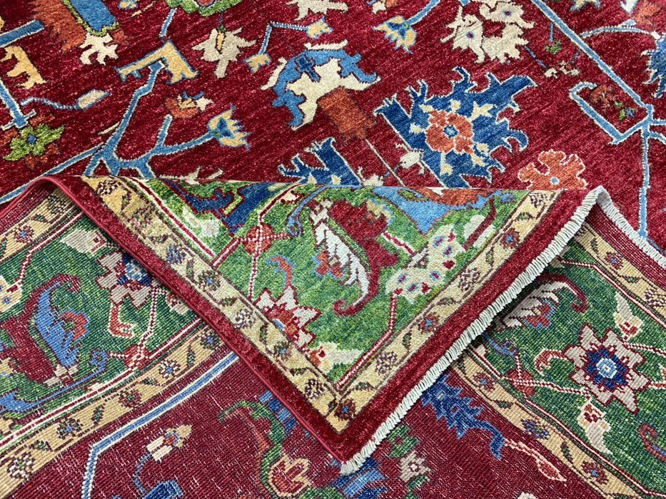 7'x10' Hand-Knotted Kazak Wool Rug – Red & Green Tribal Design