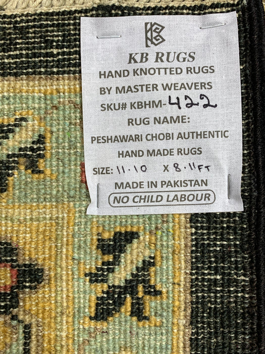 9'x12' Hand-Knotted Chobi Black/Ivory Area Rug – KB Rugs