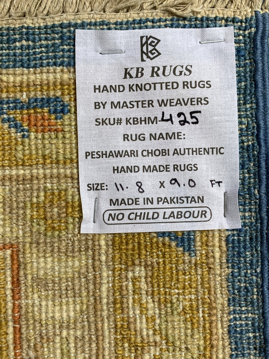 9'x12' Hand-Knotted Chobi Blue/Ivory Area Rug – KB Rugs