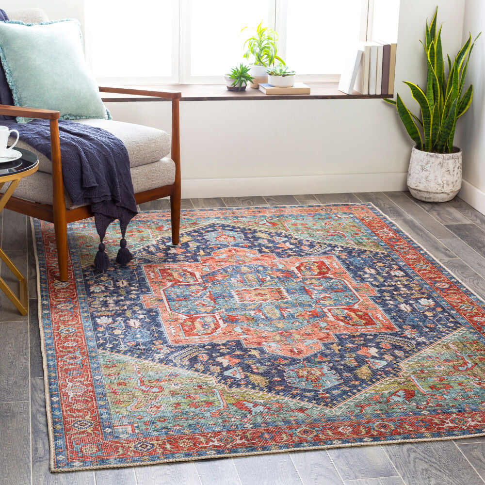 Amelie Machine Washable Rug — Navy / Peach | AML-2310 - colour & pattern