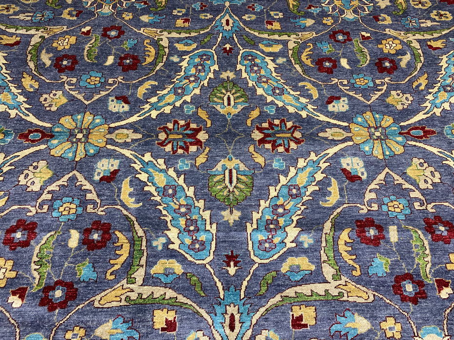 12'x15' Hand-Knotted Chobi Wool Rug – Slate Blue & Aqua Border