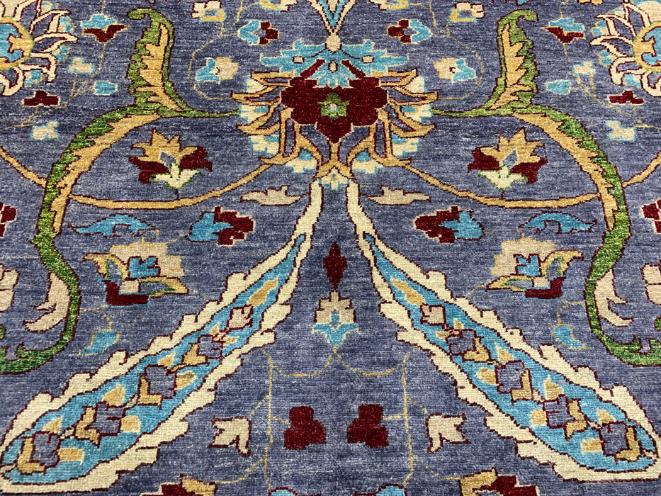 12'x15' Hand-Knotted Chobi Wool Rug – Slate Blue & Aqua Border