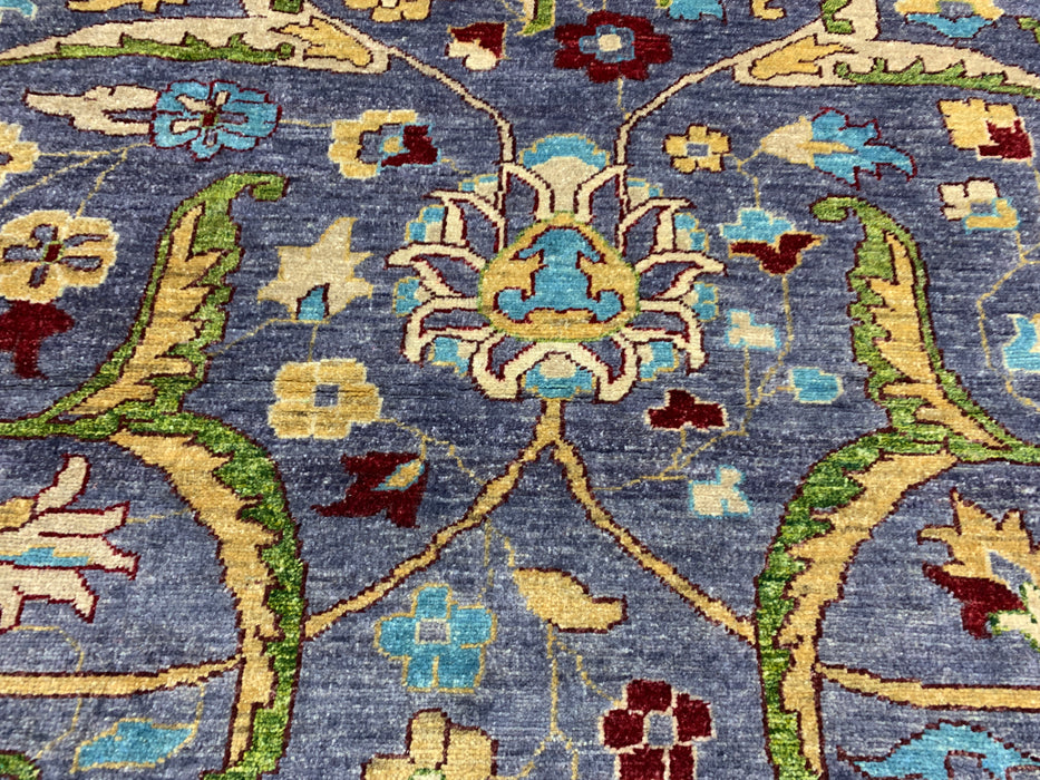 12'x15' Hand-Knotted Chobi Wool Rug – Slate Blue & Aqua Border