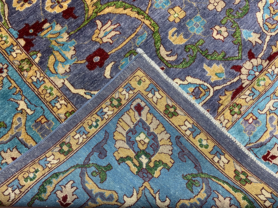 12'x15' Hand-Knotted Chobi Wool Rug – Slate Blue & Aqua Border