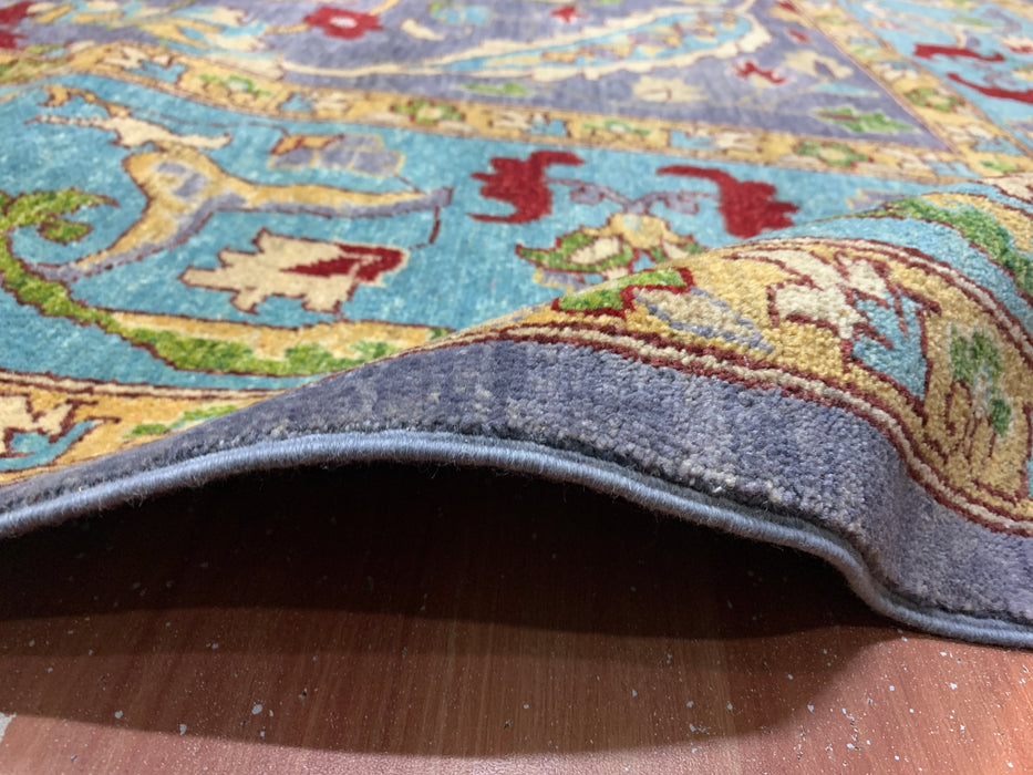 12'x15' Hand-Knotted Chobi Wool Rug – Slate Blue & Aqua Border