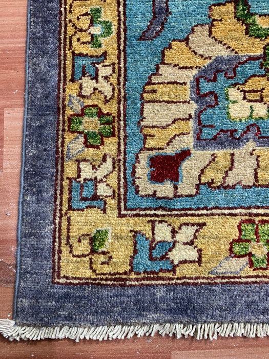 12'x15' Hand-Knotted Chobi Wool Rug – Slate Blue & Aqua Border