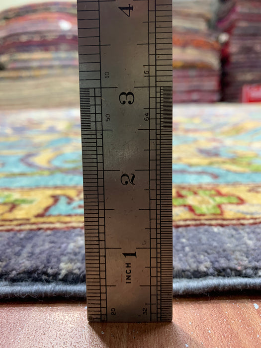 12'x15' Hand-Knotted Chobi Wool Rug – Slate Blue & Aqua Border