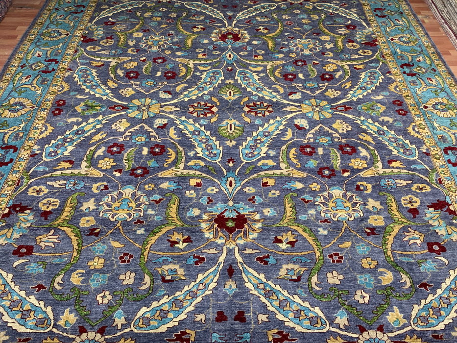 12'x15' Hand-Knotted Chobi Wool Rug – Slate Blue & Aqua Border