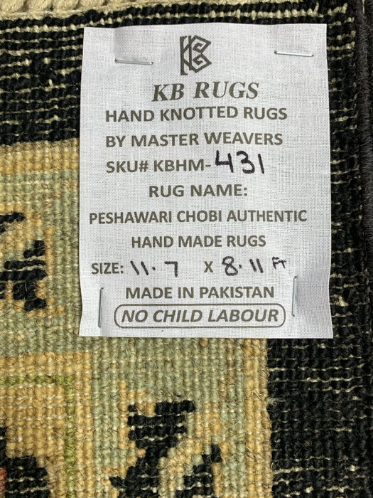 9'x12' Hand-Knotted Chobi Black/Ivory Area Rug – KB Rugs