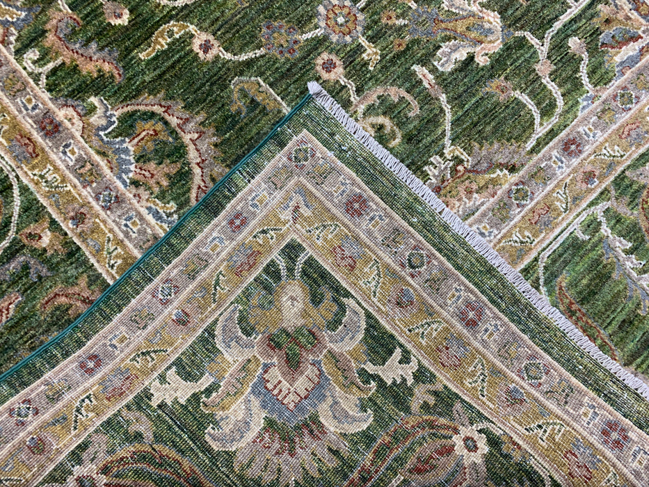 9'x12' Hand-Knotted Chobi Green/Ivory Area Rug – KB Rugs