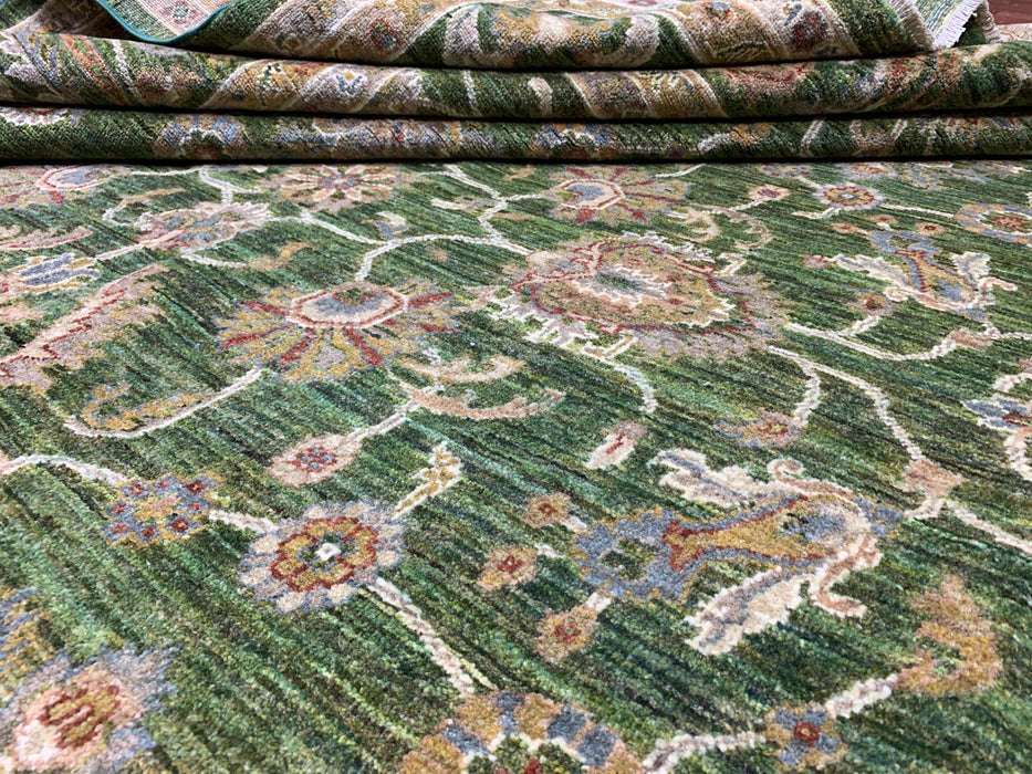 9'x12' Hand-Knotted Chobi Green/Ivory Area Rug – KB Rugs