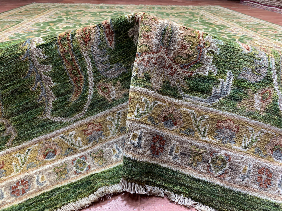 9'x12' Hand-Knotted Chobi Green/Ivory Area Rug – KB Rugs