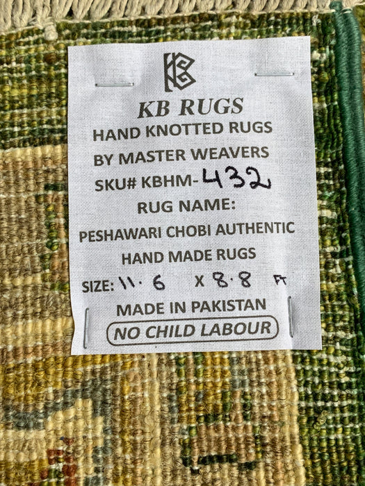 9'x12' Hand-Knotted Chobi Green/Ivory Area Rug – KB Rugs