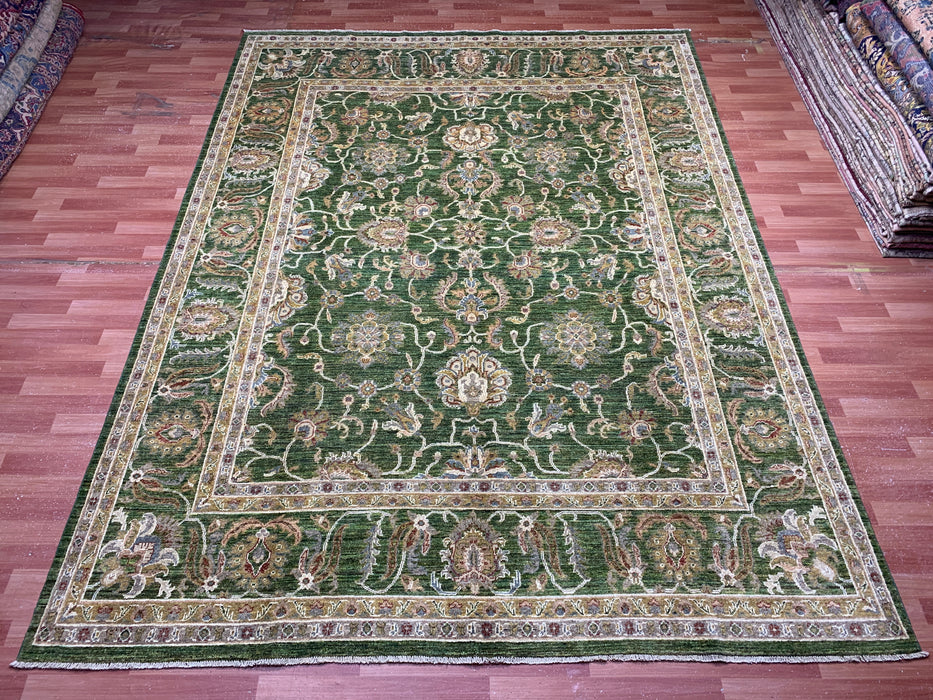 9'x12' Hand-Knotted Chobi Green/Ivory Area Rug – KB Rugs