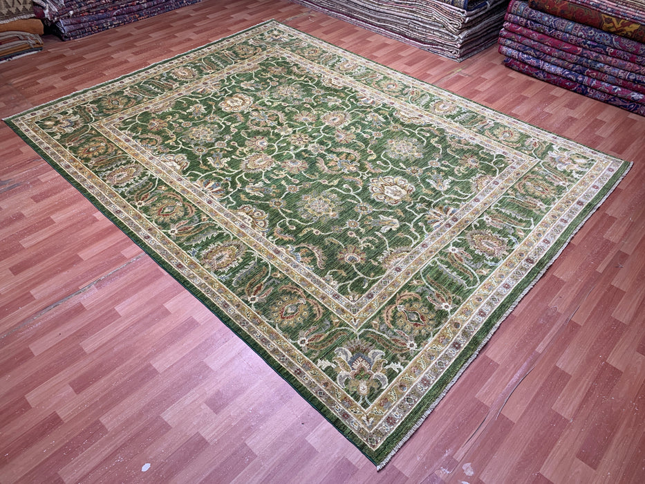 9'x12' Hand-Knotted Chobi Green/Ivory Area Rug – KB Rugs