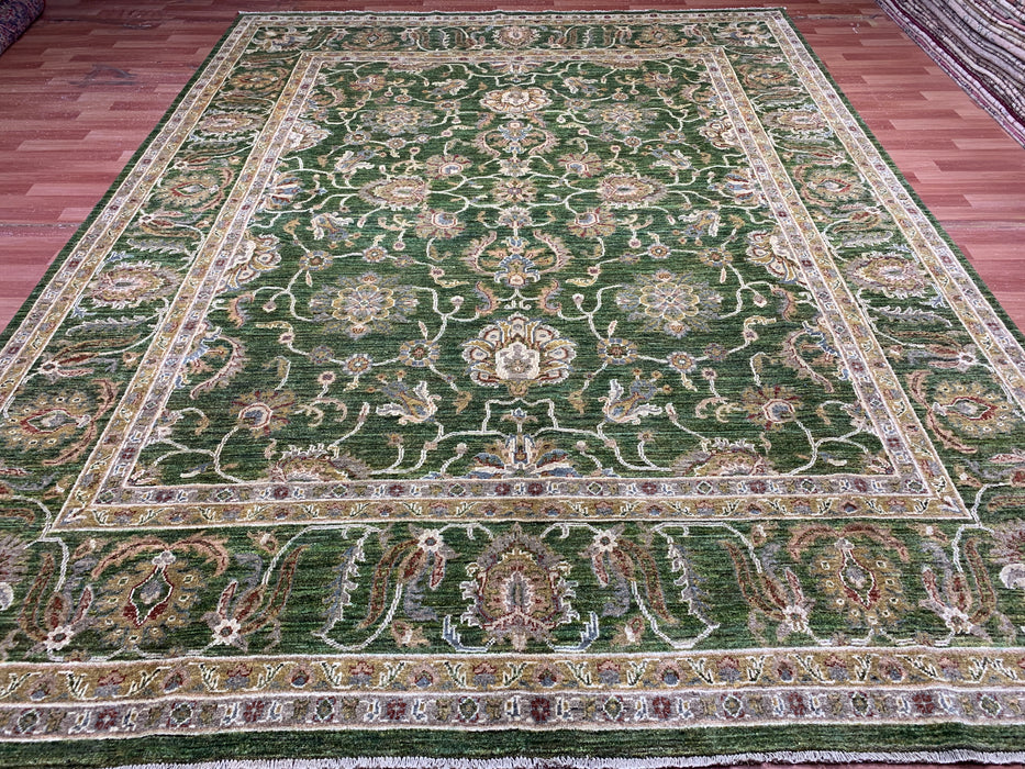 9'x12' Hand-Knotted Chobi Green/Ivory Area Rug – KB Rugs