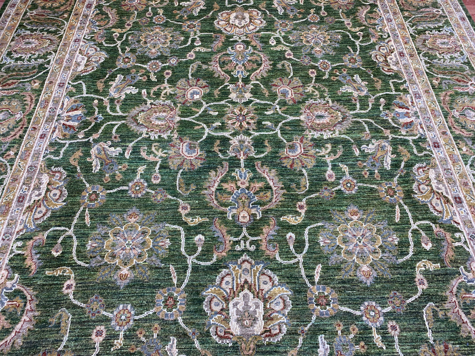 9'x12' Hand-Knotted Chobi Green/Ivory Area Rug – KB Rugs
