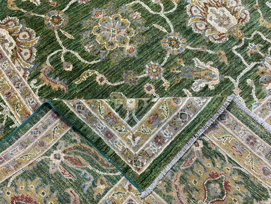 9'x12' Hand-Knotted Chobi Green/Ivory Area Rug – KB Rugs