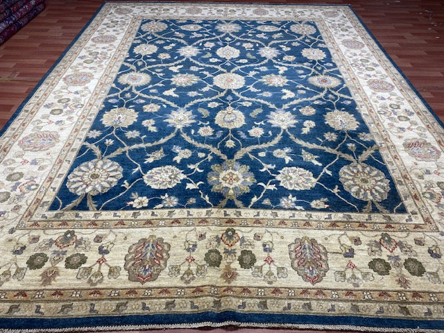 9'x12' Hand-Knotted Chobi Navy/Ivory Area Rug – KB Rugs