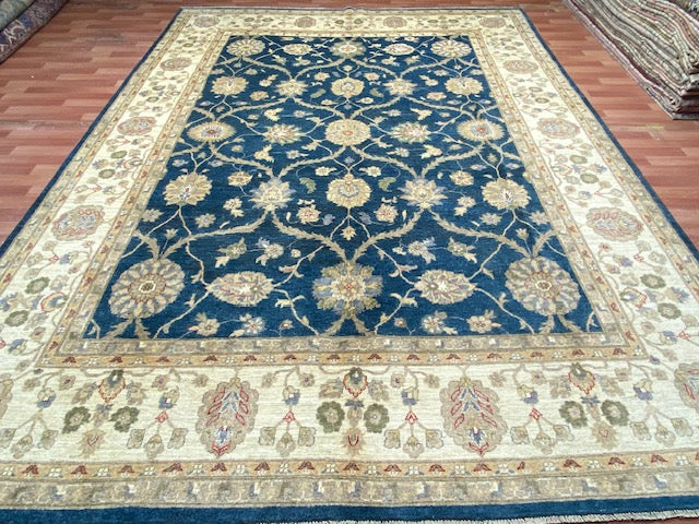 9'x12' Hand-Knotted Chobi Navy/Ivory Area Rug – KB Rugs