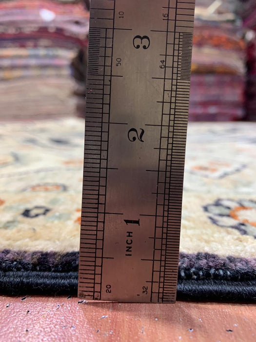 7'x10' Hand-Knotted Wool Rug – Black Field with Ivory/Beige Border