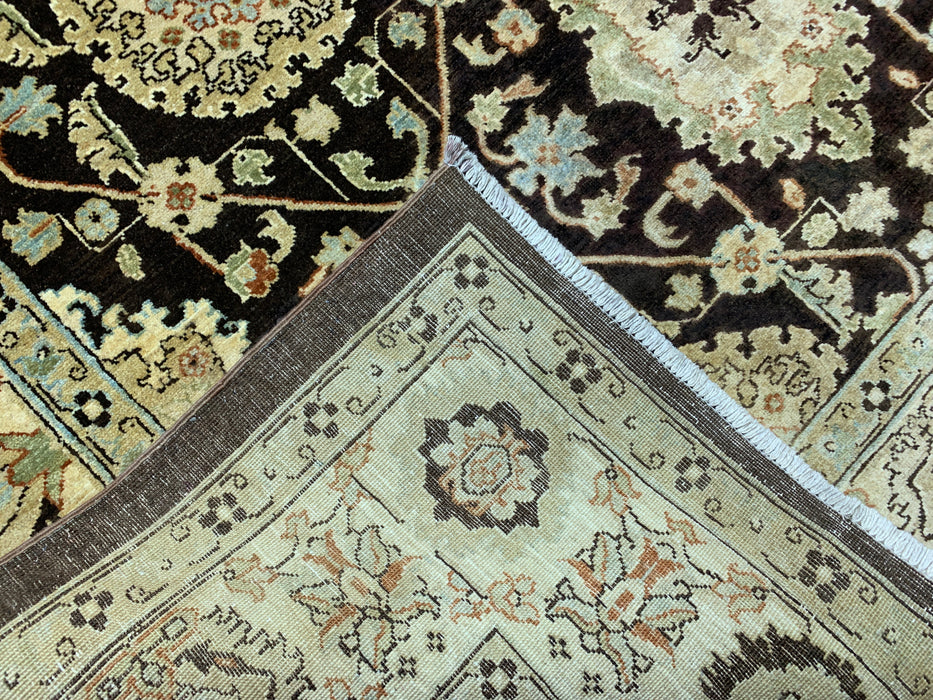 7'x10' Hand-Knotted Chobi Wool Rug – Chocolate Brown & Ivory/Beige Border