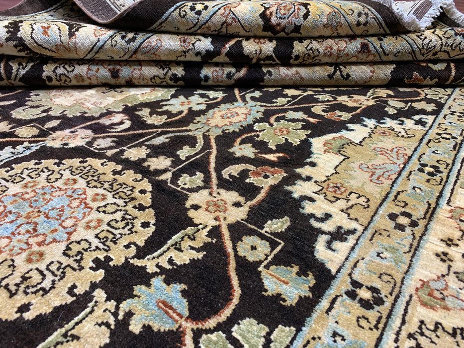 7'x10' Hand-Knotted Chobi Wool Rug – Chocolate Brown & Ivory/Beige Border