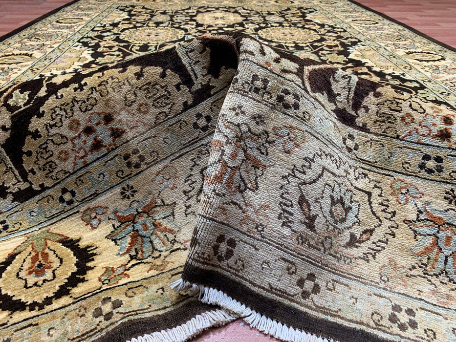 7'x10' Hand-Knotted Chobi Wool Rug – Chocolate Brown & Ivory/Beige Border