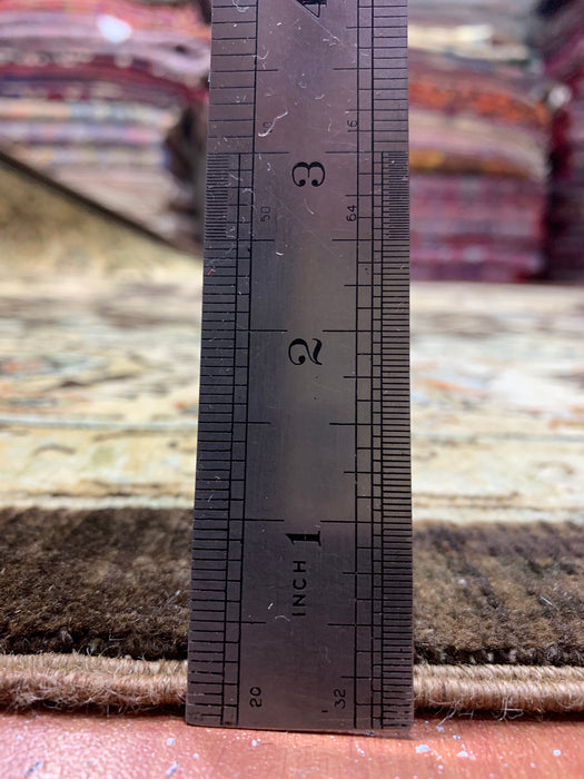 7'x10' Hand-Knotted Chobi Wool Rug – Chocolate Brown & Ivory/Beige Border