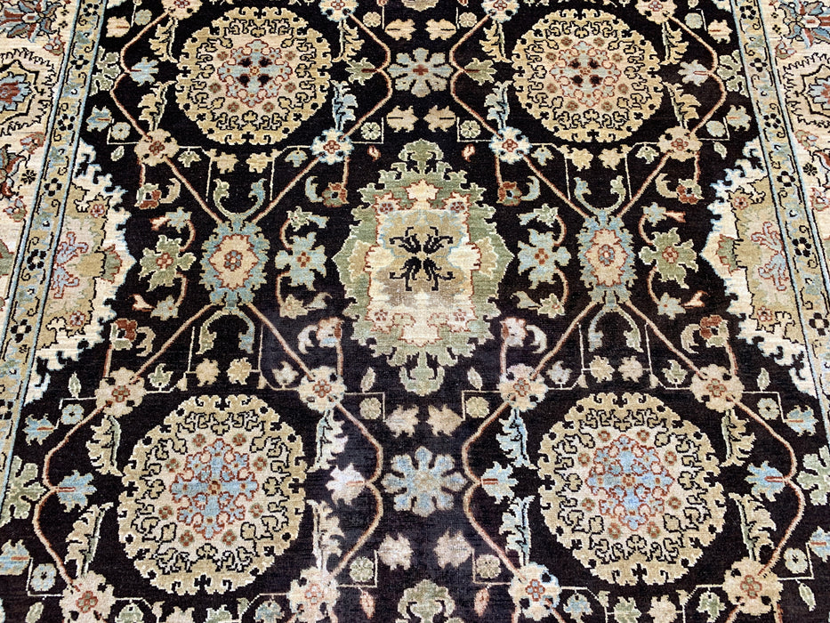 7'x10' Hand-Knotted Chobi Wool Rug – Chocolate Brown & Ivory/Beige Border