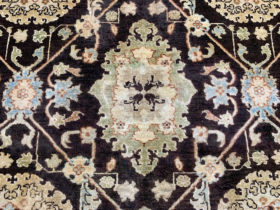 7'x10' Hand-Knotted Chobi Wool Rug – Chocolate Brown & Ivory/Beige Border