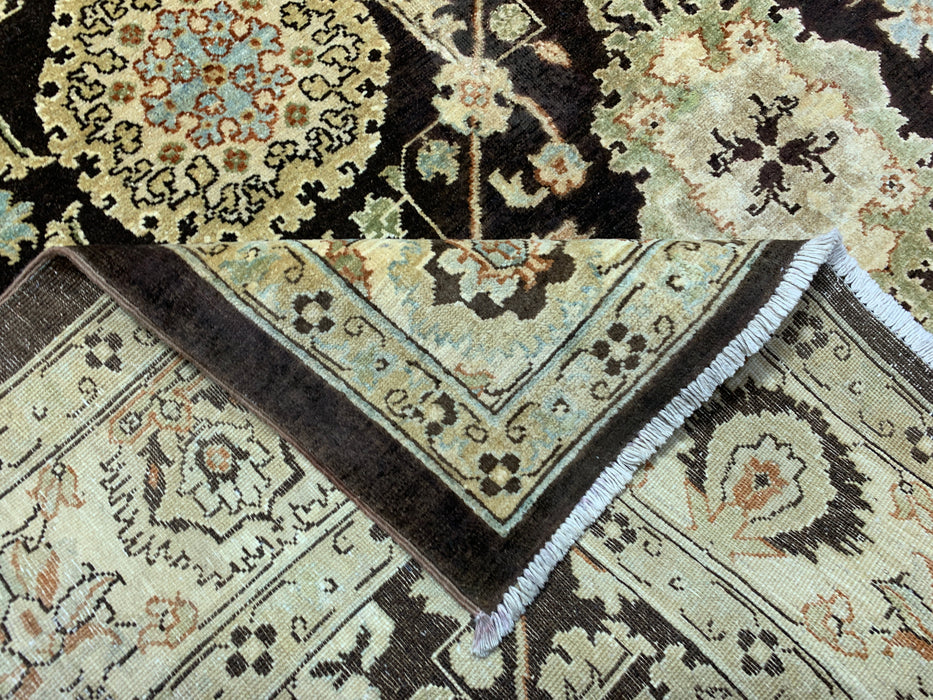 7'x10' Hand-Knotted Chobi Wool Rug – Chocolate Brown & Ivory/Beige Border