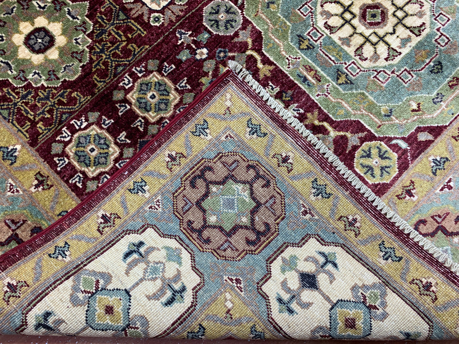 7'x10' Hand-Knotted Mamluk Wool Rug – Red & Green Geometric Medallion