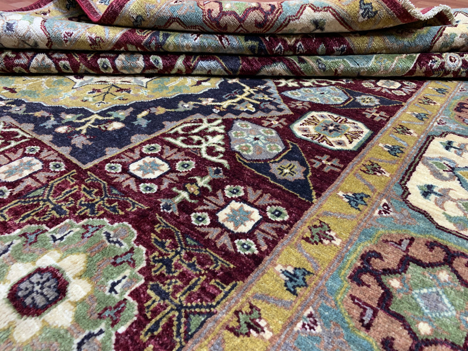 7'x10' Hand-Knotted Mamluk Wool Rug – Red & Green Geometric Medallion