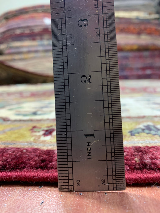 7'x10' Hand-Knotted Mamluk Wool Rug – Red & Green Geometric Medallion