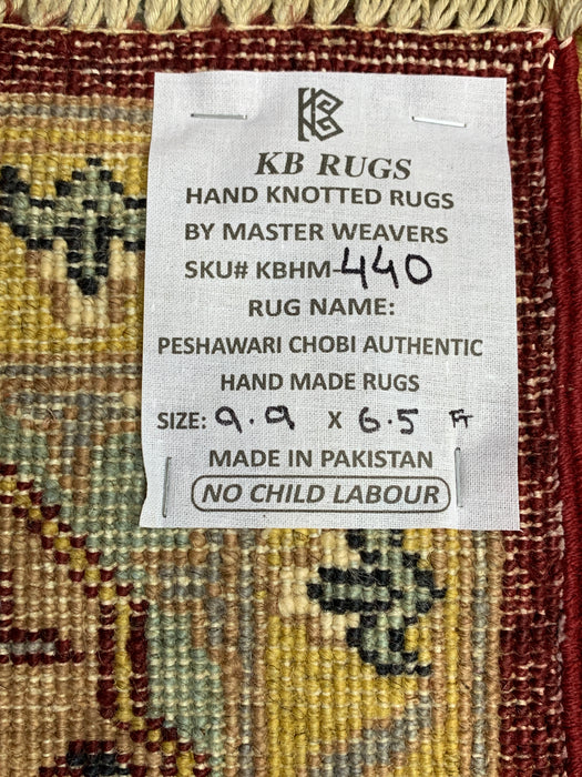 7'x10' Hand-Knotted Mamluk Wool Rug – Red & Green Geometric Medallion