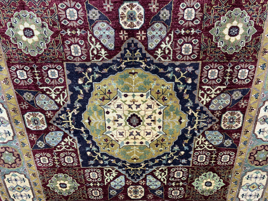7'x10' Hand-Knotted Mamluk Wool Rug – Red & Green Geometric Medallion
