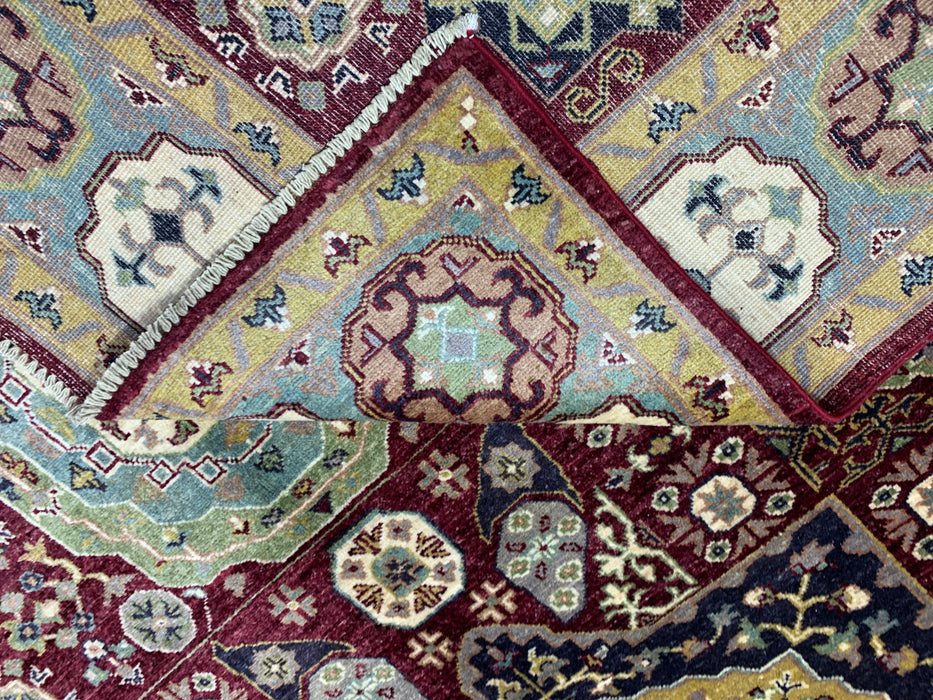 7'x10' Hand-Knotted Mamluk Wool Rug – Red & Green Geometric Medallion