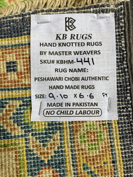 7'x10' Hand-Knotted Kazak Wool Rug – Navy Field & Ivory Border