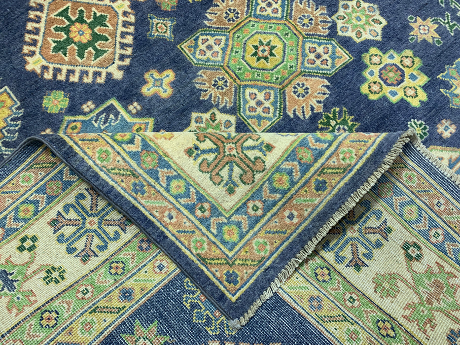 7'x10' Hand-Knotted Kazak Wool Rug – Navy Field & Ivory Border
