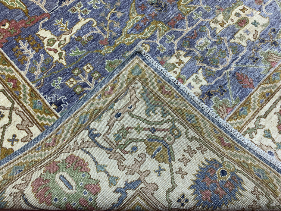 7'x10' Hand-Knotted Chobi Wool Rug – Blue Field & Ivory Border