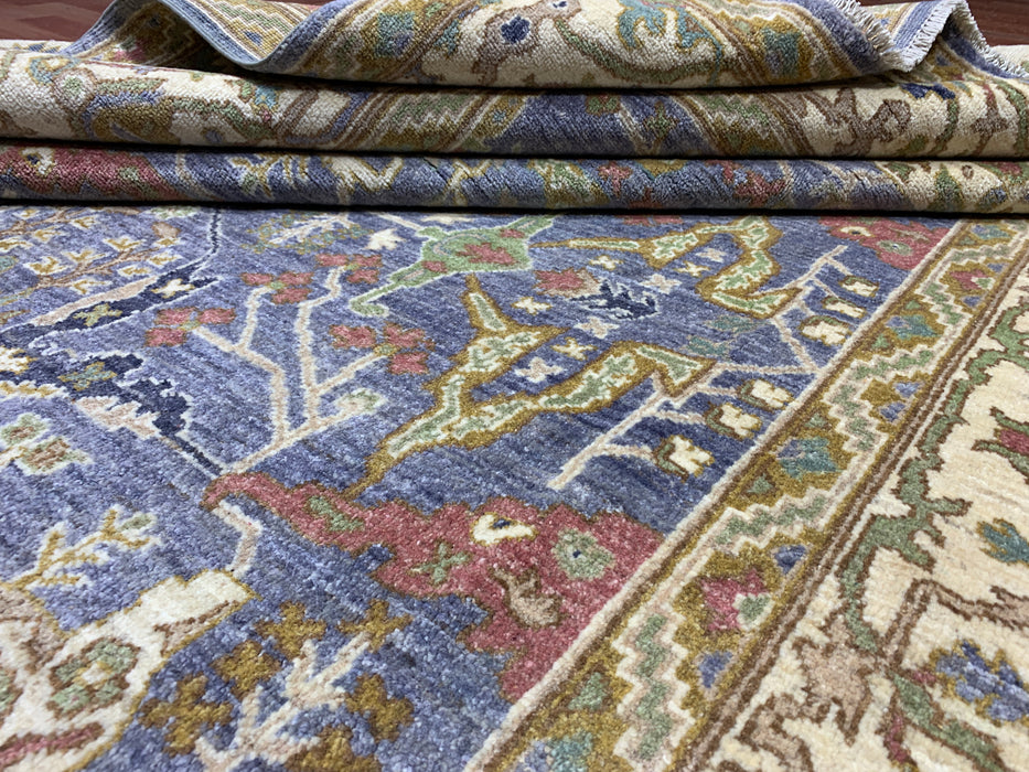 7'x10' Hand-Knotted Chobi Wool Rug – Blue Field & Ivory Border