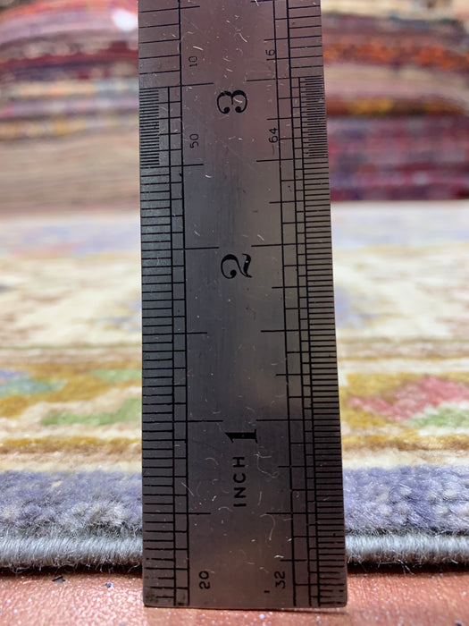 7'x10' Hand-Knotted Chobi Wool Rug – Blue Field & Ivory Border