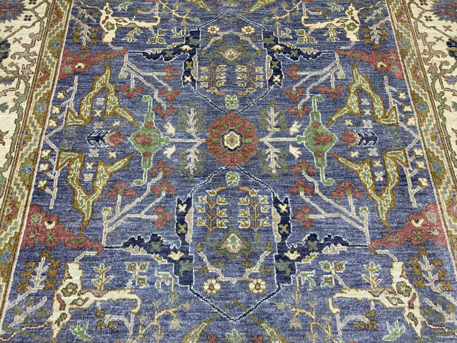 7'x10' Hand-Knotted Chobi Wool Rug – Blue Field & Ivory Border