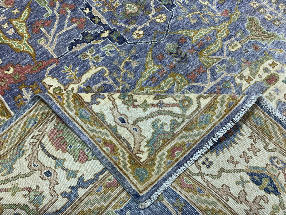 7'x10' Hand-Knotted Chobi Wool Rug – Blue Field & Ivory Border