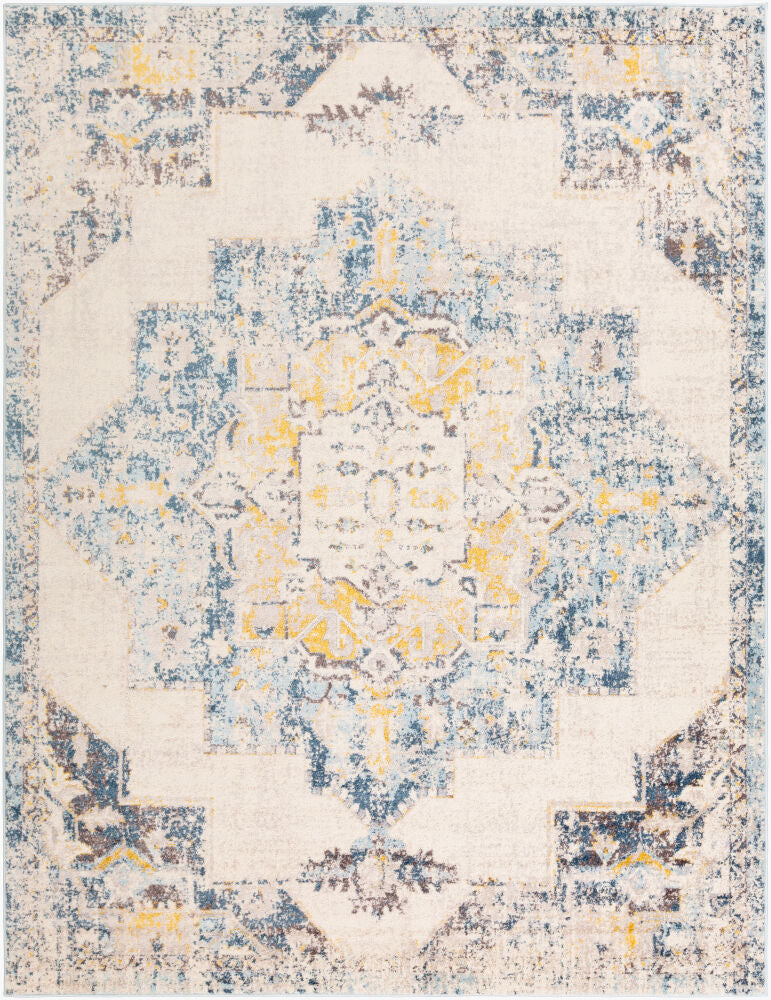 Ankara Machine Woven Rug — Ivory / Blue | AKR-2309 - performance