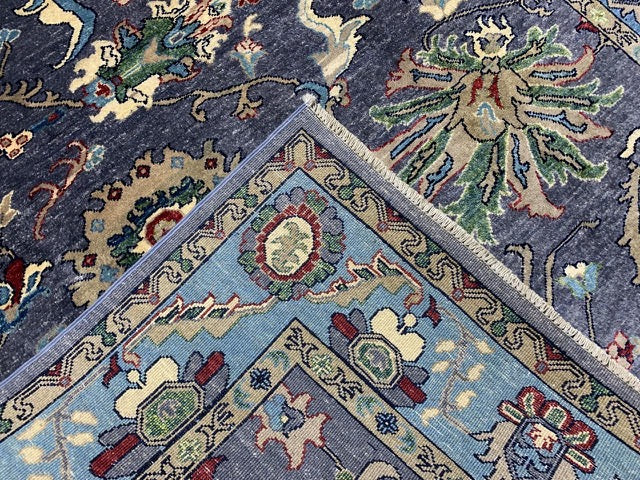 5'8" x 8'4" Hand-Knotted Chobi Wool Rug – Charcoal Field with Aqua Border